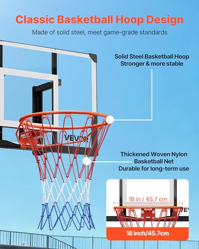 Image of VEVOR Basketball Hoop, 44 54 Inchs PC Backboard Wall Mounted, Basketball Portable Hoop & Goal, Indoor & Outdoor with Hand-Crank Adjustment, Classic Basketball Court, Teens, Adults, Schools, Parks