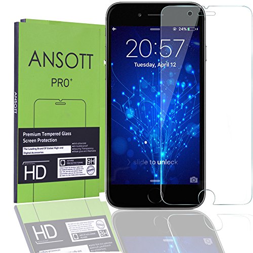(2 Pack) iPhone 6 Plus Screen Protector Tempered Glass , ANSOTT iPhone 6 Plus Tempered Glass Screen Protector (5.5-inch)work with your iPhone 6 Plus , iPhone 6S Plus