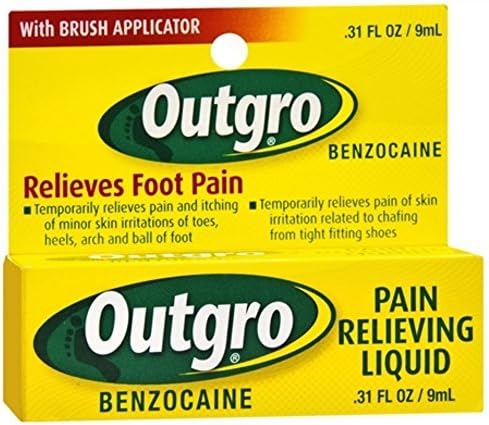 Outgro Pain Relieving Liquid with Benzocaine | Relives Foot Pain | 0.31 oz | Pack of 3