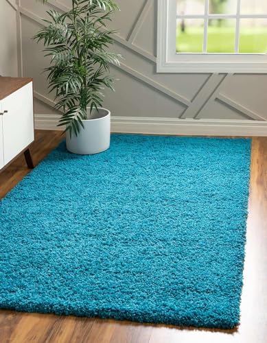 Image of Urban Modern Decor Features 6x8 Feet Modern Soft Shaggy Carpet Thick, Fluffy & 2 inch Pile Shag Rug for Your Kids Room, Bedroom & Livingroom(6x8 feet, Turquoise Plain)