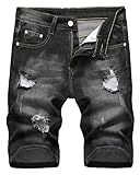 LATUD Men’s Fashion Ripped Short Jeans Casual Denim Shorts with Hole, 304-Black, US 38 /Tag 38