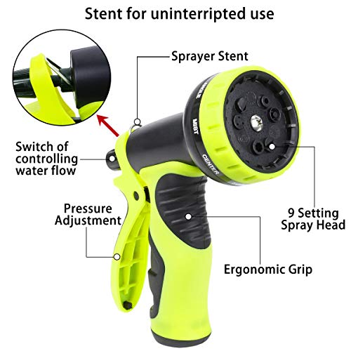 Sunflora 100 ft Expandable Garden Hose Bonus 10 feet with Solid Brass Fittings and 9 Patterns Spray Nozzle, Flexible No Kink Water Hoses for Lawn Total 110 Feet