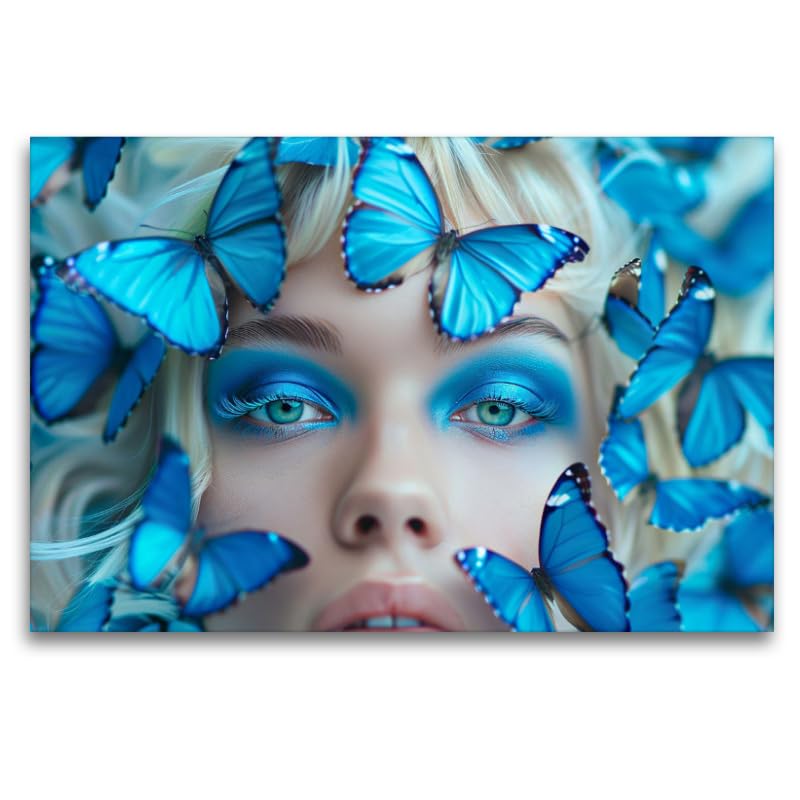 CALVENDO Premium Textil-Leinwand 120 x 80 cm Querformat Blaue Schmetterlinge | Wandbild, HD-Bild auf Keilrahmen, Wanddekoration, Kunstdruck von Cathrin Illgen