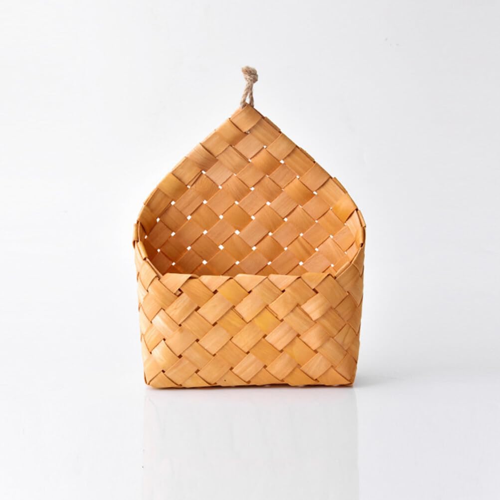 Cesta de Pared Tejida de Madera Marrón 3 Piezas para Almacenamiento