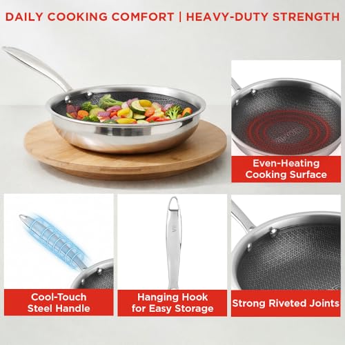 Vinod SAS Pro Platinum Triply Stainless Steel Hybrid Non Stick Frypan 22 cm, 1.7 LTR | Etched Hexa Design Stick-Free Surface | Healthy Cooking |... - Image 5