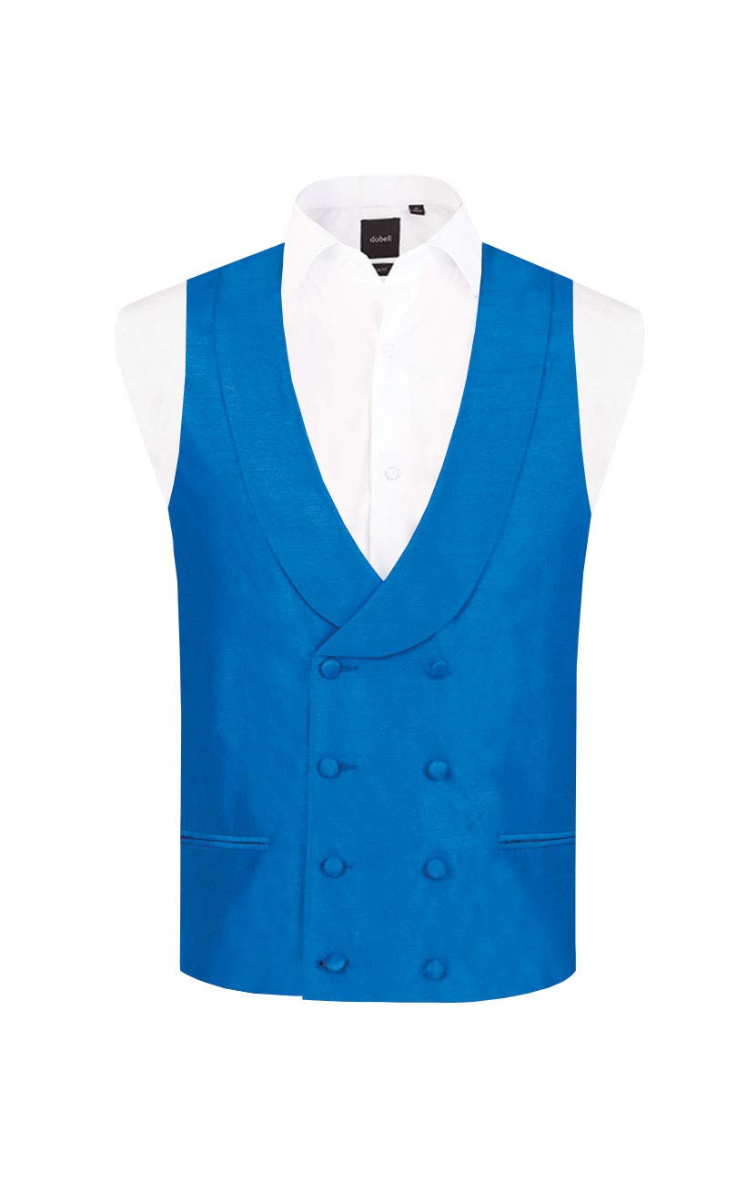 Dobell Mens Royal Blue Waistcoat Regular Fit Double Breasted Shawl Lapel Dupion-L (42-44in)