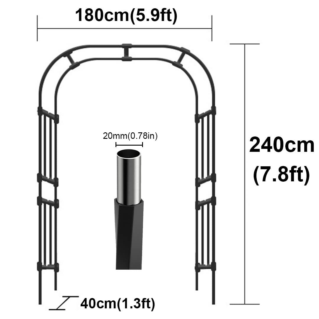 Rosenbogen aus Metall, 180 cm, schwarz, Pergola-Laube für Kletterpflanzen, Gartendekoration
