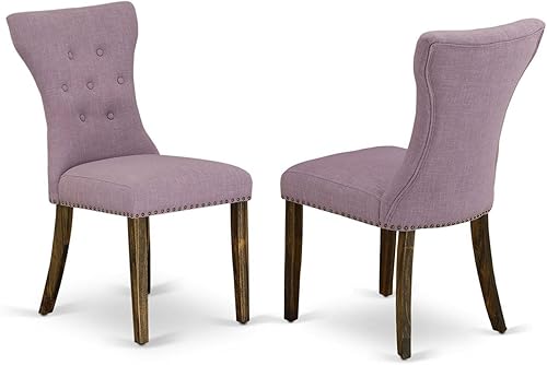 East West Furniture GAP7T40 Gallatin Parson - Juego de 2 sillas de comedor acolchadas de tela de lino de dalia con botones copetudos, diseño jacobeo