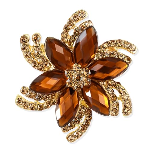 Image of Vintage Flower Brooch for Women - Elegant Lapel Pin with Rhinestones & Crystals for Suits, Coats, Dresses, Hats, Scarves and Shawls