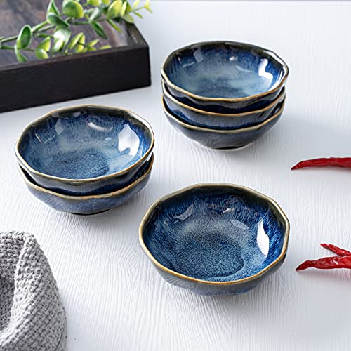 Hokeler 3.7 Inch Small Ceramic Dipping Bowls Pinch Dip Bowl Side Dishes For Soy Sauce Dessert Tomato, Set Of 6, Black & Blue #TOP3