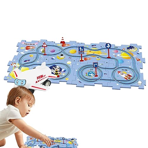 教育用パズルトラックプレイセット - カートラックプレイセット | 3歳以上の男の子のためのポータブル車両パズルボードモンテッソーリ玩具