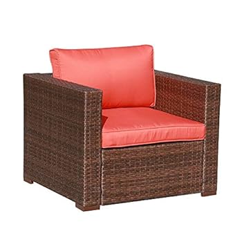 Alternative view of OC Orange-Casual Outdoor Patio Armchair Sofa Chair All-Weather Wicker Furniture with Orange Cushions, Additional Chair for Sectional Sets, Garden, Backyard, Pool