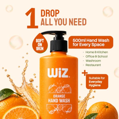 Image of Wiz Orange Liquid Hand Wash - 500ml with Pump Dispenser | Gentle Hand Cleanser for Daily Use | Refreshing Fragrance | Handwash Bottle for Kitchen & Bathroom