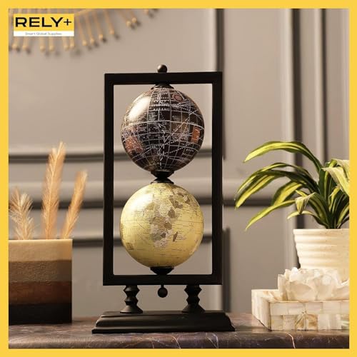 Rely+ Set of 2 4'' World Globe Sturdy Metal Stand (NOT PLASTIC!) - Rotating Desktop Globes For Geographic Home Desk Table Office Decor Gift - Book Shelf Decor World Globe - Portrait