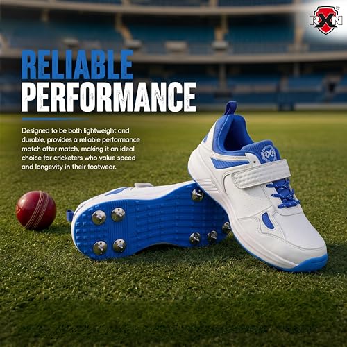 Image of RXN Victor Bowling Metal Spike Cricket Shoes for Men & Women | Cricket Spike Shoes with Phylon Sole, TPU Outsole & Synthetic Leather Upper Comes with Extra Nails & Keys to Tighten