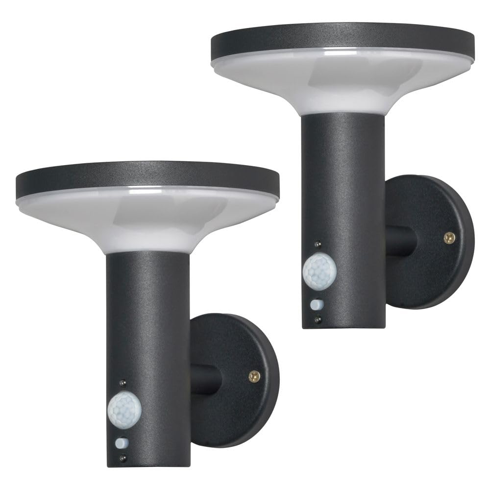 Litecraft Black Uris Outdoor Solar Power Wall Lights With Pir Motion Sensor In - 2 Pack