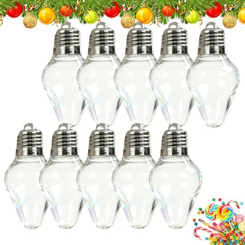 Christmas Bulb Gift Jar Jumbo Fillable Light Ornament Clear Plastic DIY Decorations with Screw Cap for Holiday Candy Crafts Hanging Display Home Tree Decor(10pcs)