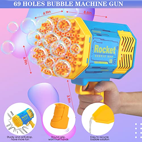 Bubble Machine Gun, Bazooka Bubble Gun Rocket 69 Holes Soap Bubbles Machine For Toddlers Kids Adults, Bubble Machine With Colorful Lights & Bubble Solution For Parties Wedding Birthday Outdoor Indoor #TOP3