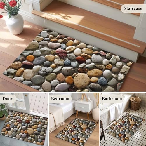 Tapete pequeño 2x3 para interior con diseño de piedras de río miniatura 7