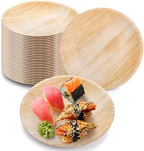 Extra Large Disposable Palm Leaf Plates 12" Round, 4 Compartments, 25