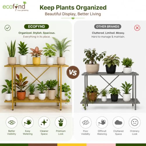 Image of ecofynd Adam Plant Stands for Outdoor Balcony, Flower Pot Stand for Indoor Plants, Large Metal Planter Stand for Living Room, home decor, Indoor & Outdoor plants, 2 Tier (35 Inch, PS029-GO)