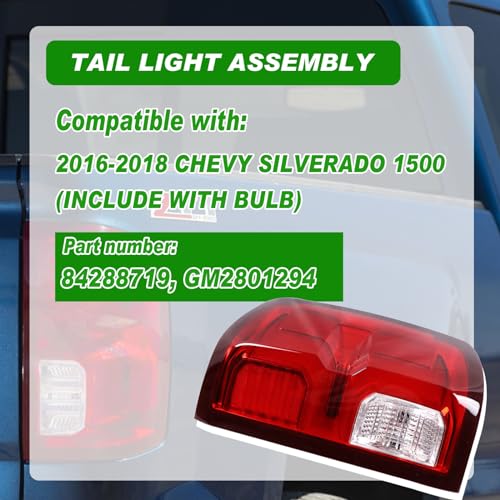 Lochnchn LED Tail Light Compatible with Chevy Silverado 1500 2016 2017 2018 Rear Taillight Assembly Brake Lamp Right Passenger Side Replace 84288719 GM2801294 by Lochnchn - Image 2