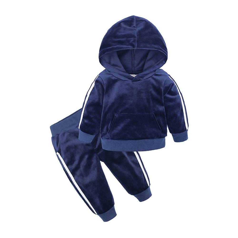 MYGBCPJS Boys Girls 2 Pcs Velour Tracksuit Sweatsuit Toddler Kids Long Sleeve Pullover Hoodie + Elastic Waist Sweatpants Set