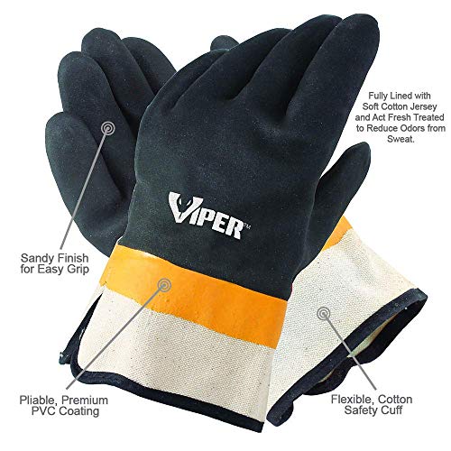 Galeton Viper Xl Double Coated Pvc Gloves Safety Cuff Black (Pack Of 12) 12217,X-Large #TOP3