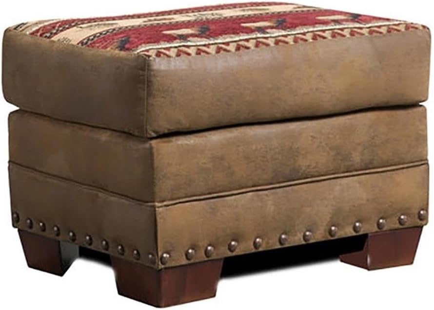 American Furniture Classics 26.5" Microfiber Sierra Lodge Ottoman in Brown