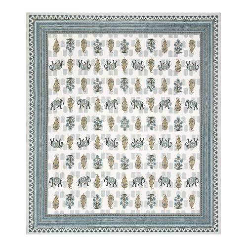Image of 240 TC 100% Cotton Bedsheet for Double Bed King Size with 2 Pillow Covers | Breathable & Super Soft Rajasthani Sanganeri Jaipuri Printed Bed Sheet -100 * 108 Inches (Jaipuri Elephant 1)