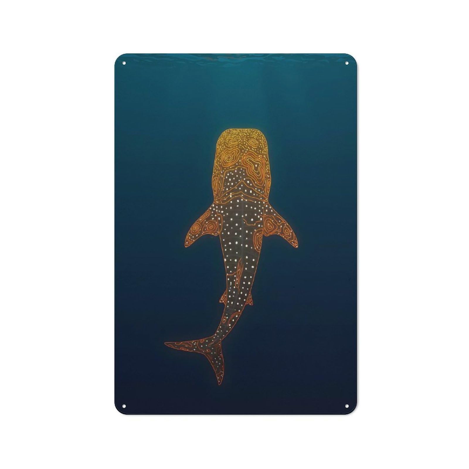 Junmoney Style-2 Metal Sign 30X20cm With Whale Shark In Deep Blue Sea(2) For Workshop Wall, Vintage Decor, For Vintage Wall Decor Fans, For Metal Sign Collectors