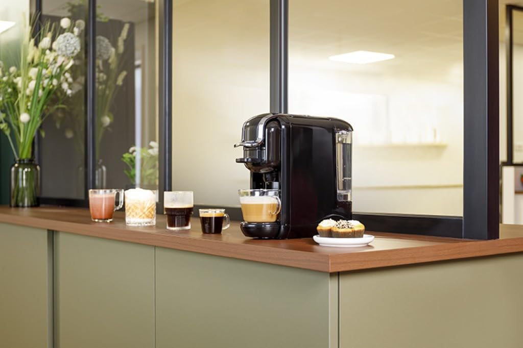 Schneider Ekspres do kawy 4 w 1 – ekspres do kawy na kapsułki do Nespresso, Dolce Gusto i kawy mielonej, saszetek na kawę, system szybkiego parzenia, pompa wysokociśnieniowa 19 bar, tacka ociekowa i