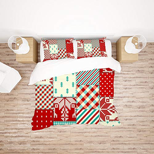 Housse de couette Noël King size avec 2 taies d'oreiller patchwork - 3