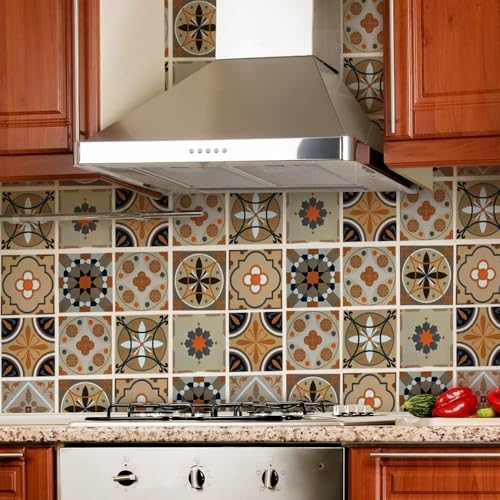 Image of Self-Adhesive Wallpaper-Ceramic Tile Design, Peel and Stick Decorative Wall Covering, PVC Oil-Proof & Waterproof Interior for Kitchen, Bathroom, Hall,Home Decor (Floral 60x200cm) (Pack 1)