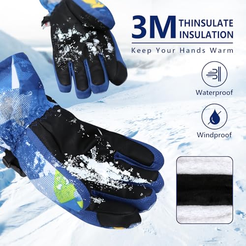 Image of Ski Gloves,Snow Gloves Waterproof Winter Warm Cold Weather Touchscreen Gloves for Parent& Child Kids Skiing,Snowboarding