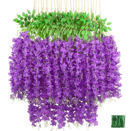 La Mejor Lista de Decoraciones florales los preferidos por los clientes. 43 SZYIYI Flores Artificiales Wisteria de 12 Piezas, Guirnalda de Plantas de glicina Artificial para Bodas, Fiestas, decoración de Interiores y Exteriores, decoración de Paredes,...