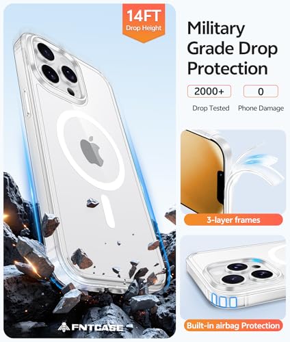 Image of FNTCASE for iPhone 13 Pro Case: [Compatible with Magsafe] [Screen Protector] Anti Yellowing Transparent Clear Magnetic Phone Cover - Military Grade Shockproof Drop Proof Protective Cases - Clear