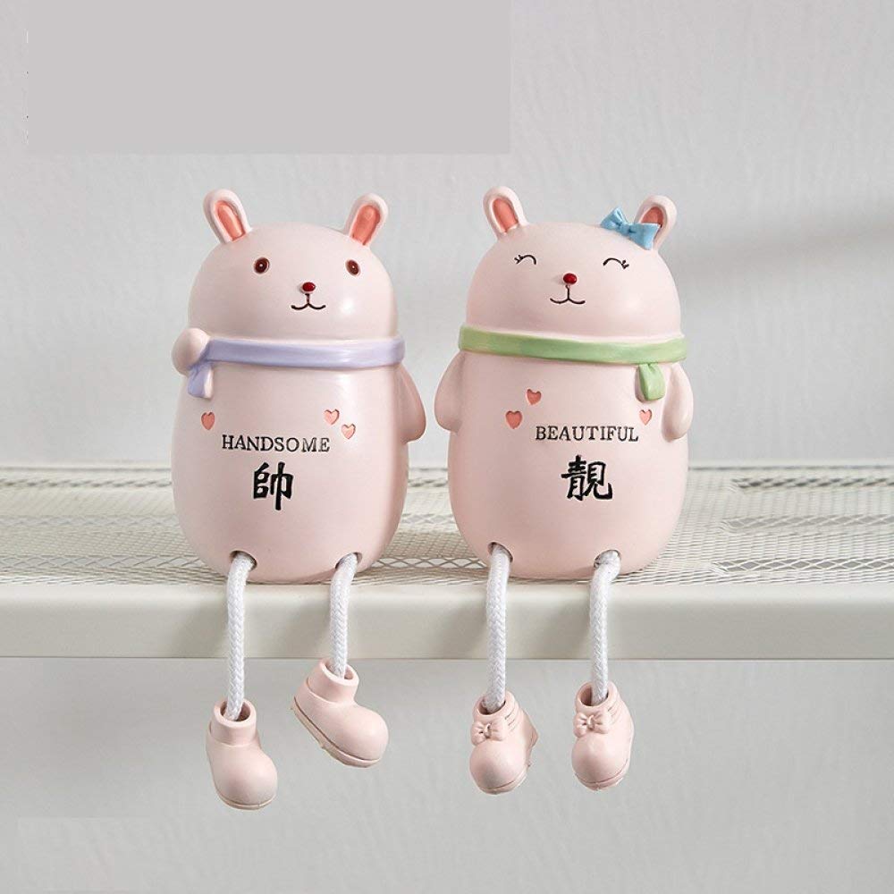 Statue lapin résine couple pour déco bureau et étagère de maison