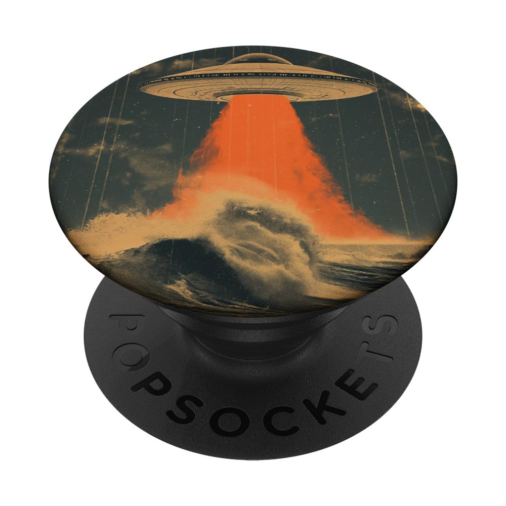 UFO Rising Out Of The Ocean Spaceship Tsunami Wave Phone PopSockets Standard PopGrip