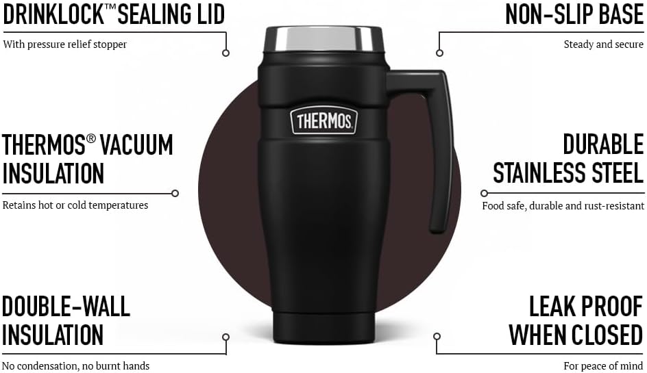 Thermos 101834 Stainless King Travel Mug, Matt Black, 470 ml - Image 4