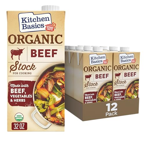 Kitchen Basics Organic Beef Stock, 32 oz. Carton (Pack of 12) Enrich the Flavor of Broth, Pot Roast, Chili and Soups, Perfect for Stocking Up