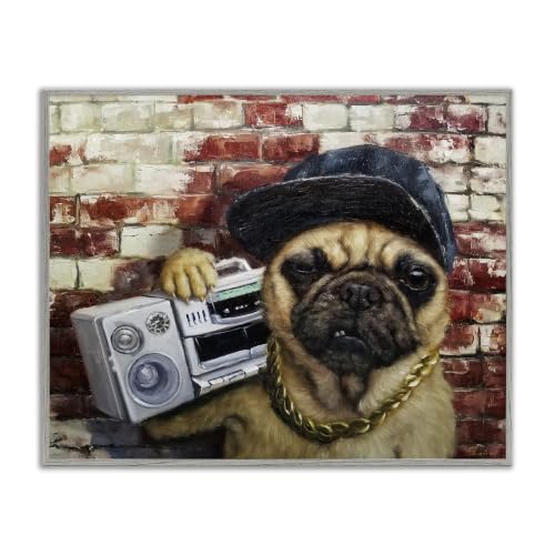 Urban Pug Boombox Humor, 16 x 20 Inch Framed Giclée Print