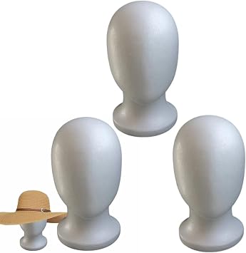 Foam Wig Head Stand, 3Pieces Mannequin Heads for Wigs, High Density Polystyrene Manikin Head for Hats, Multifunctional Female Wig Heads Display Stand for Jewelry, Hat, Styling & Sunglasses