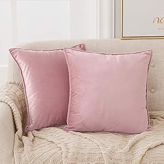 Deconovo Set of 2 Soft Crushed Velvet Cushion Covers 40cm x 40cm 16x16 Inches Flanges Throw Pillow Cases Square Cushion Covers for Sofa with Invisible Zipper Baby Pink 2 Pieces