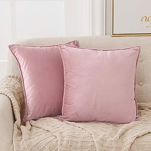 Deconovo Set of 2 Soft Crushed Velvet Cushion Covers 40cm x 40cm 16x16 Inches Flanges Throw Pillow Cases Square Cushion Covers for Sofa with Invisible Zipper Baby Pink 2 Pieces