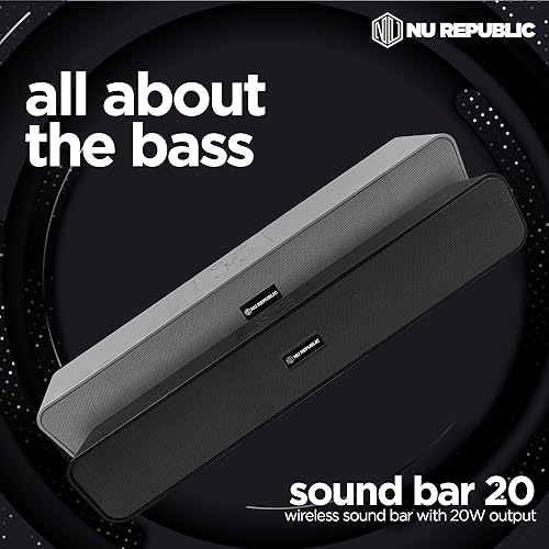 Image of Nu Republic Soundbar 20 Bluetooth Soundbar with X-Bass Technology, 52mm Dynamic Drivers, Upto 12 Hrs Playtime, 20 W Output, Aux /USB Port (5.0 Channel) (Silver)