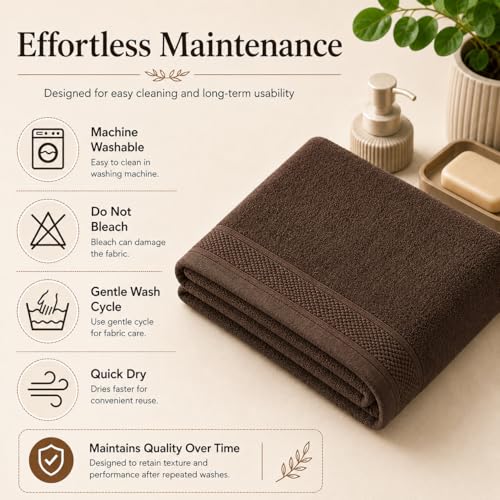 Image of 100% Pure Cotton Bath Towel for Men & Women | 380 GSM Ultra Soft, Highly Absorbent & Quick Dry Bath Towel | Large 55 x 28 Inch Matty Terry Towel for Bathroom, Gym, Travel & Daily Use | Dark Brown
