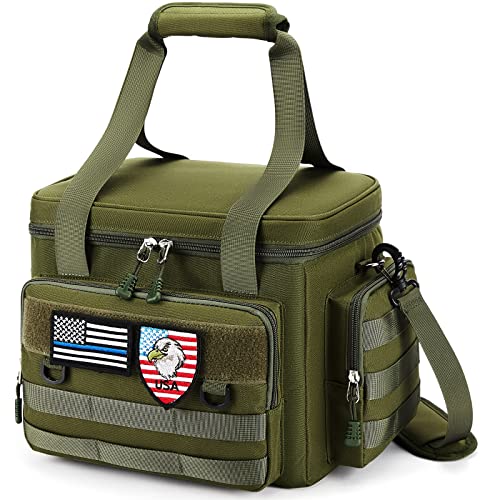 タクティカルランチボックス 男性用 大型 漏れ防止 断熱ランチバッグ 高耐久 ランチクーラーバッグ MOLLEランチペール 仕事 キャンプ 釣り ピクニック用 (ブラック, 14L) (C グリーン)