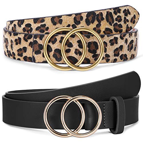 SUOSDEY Women Leather Belt Fashion Double O-Ring Soft Faux Leather