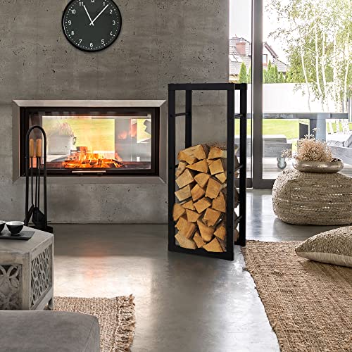ML-Design Estantería para Leña 40x100x25 cm Negra Rectangular Metal para Exterior/Interior Soporte para Leña En Acero Revestido Leñero para Chimenea Estufa Almacenamiento De Madera Soporte Vertical